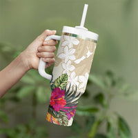 New Zealand Cacatua Galerita Tumbler With Handle Aotearoa Cockatoo Tropical Flowers LT14 - Polynesian Pride