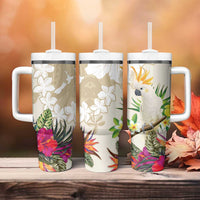 New Zealand Cacatua Galerita Tumbler With Handle Aotearoa Cockatoo Tropical Flowers LT14 - Polynesian Pride
