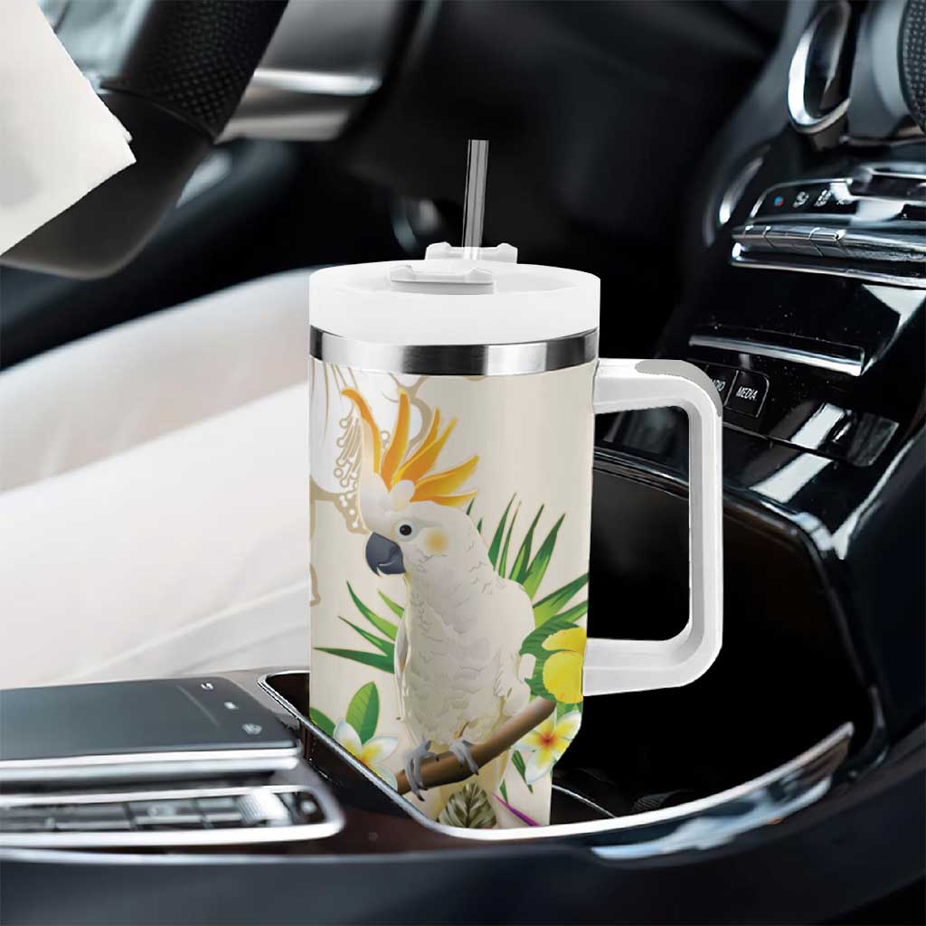 New Zealand Cacatua Galerita Tumbler With Handle Aotearoa Cockatoo Tropical Flowers LT14 - Polynesian Pride