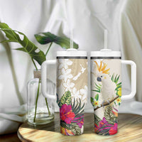 New Zealand Cacatua Galerita Tumbler With Handle Aotearoa Cockatoo Tropical Flowers LT14 - Polynesian Pride