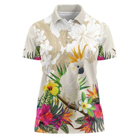 New Zealand Cacatua Galerita Women Polo Shirt Aotearoa Cockatoo Tropical Flowers LT14 Female Beige - Polynesian Pride