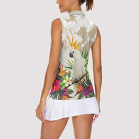 New Zealand Cacatua Galerita Women Sleeveless Polo Shirt Aotearoa Cockatoo Tropical Flowers LT14 - Polynesian Pride