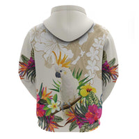 New Zealand Cacatua Galerita Zip Hoodie Aotearoa Cockatoo Tropical Flowers LT14 - Polynesian Pride