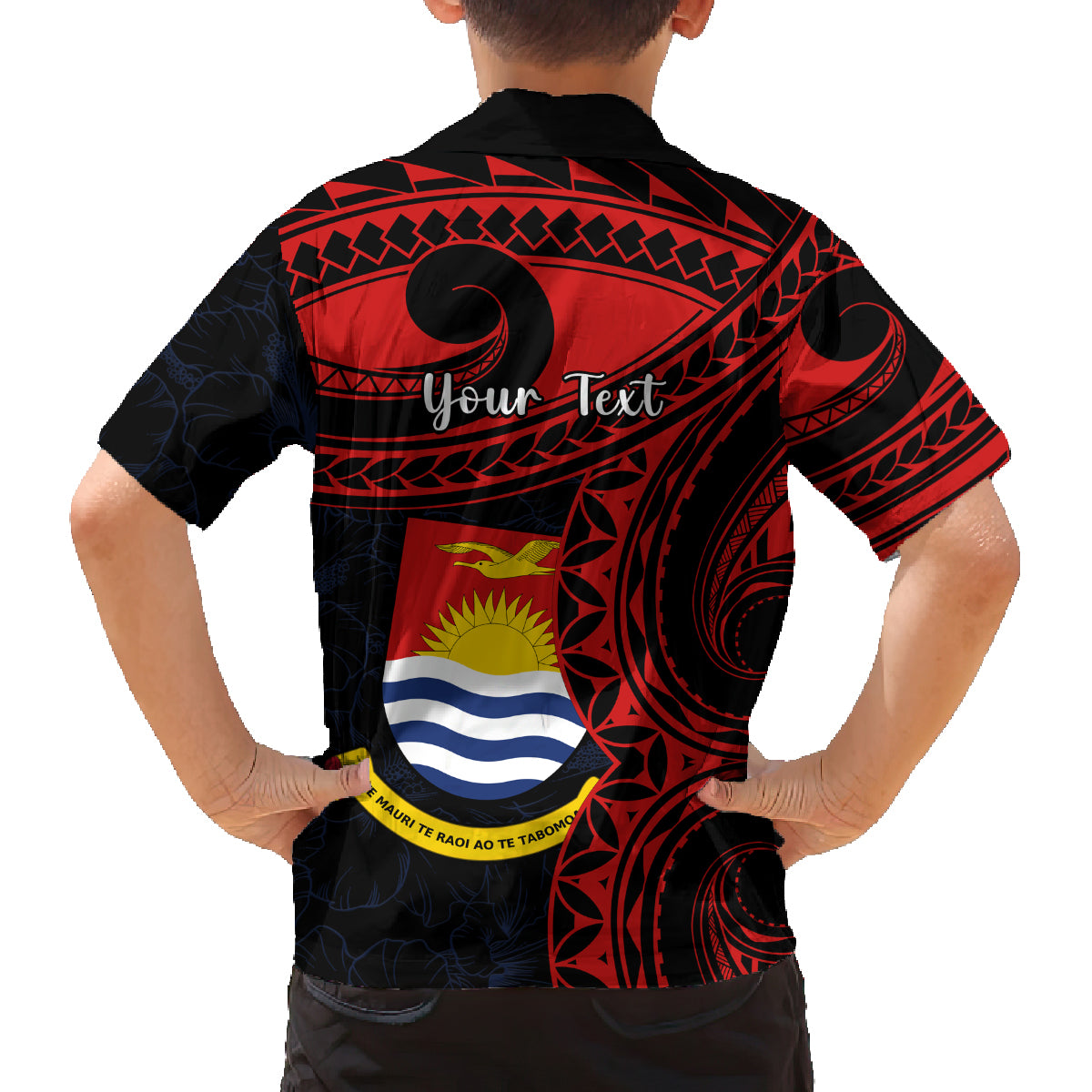 Personalised Kiribati Human Rights Day Family Matching Long Sleeve Bodycon Dress and Hawaiian Shirt Coat Of Arms With Polynesian Tropical Flowers LT14 - Polynesian Pride