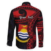 Personalised Kiribati Human Rights Day Family Matching Off Shoulder Long Sleeve Dress and Hawaiian Shirt Coat Of Arms With Polynesian Tropical Flowers LT14 - Polynesian Pride