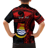 Personalised Kiribati Human Rights Day Family Matching Off Shoulder Short Dress and Hawaiian Shirt Coat Of Arms With Polynesian Tropical Flowers LT14 - Polynesian Pride