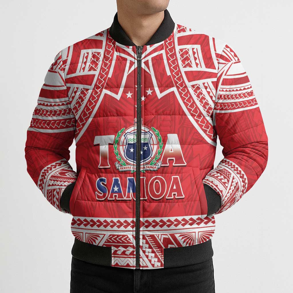 Samoa Rugby Custom Bomber Puffer Jacket Toa Samoa Pacific Sporty Red - Polynesian Pride
