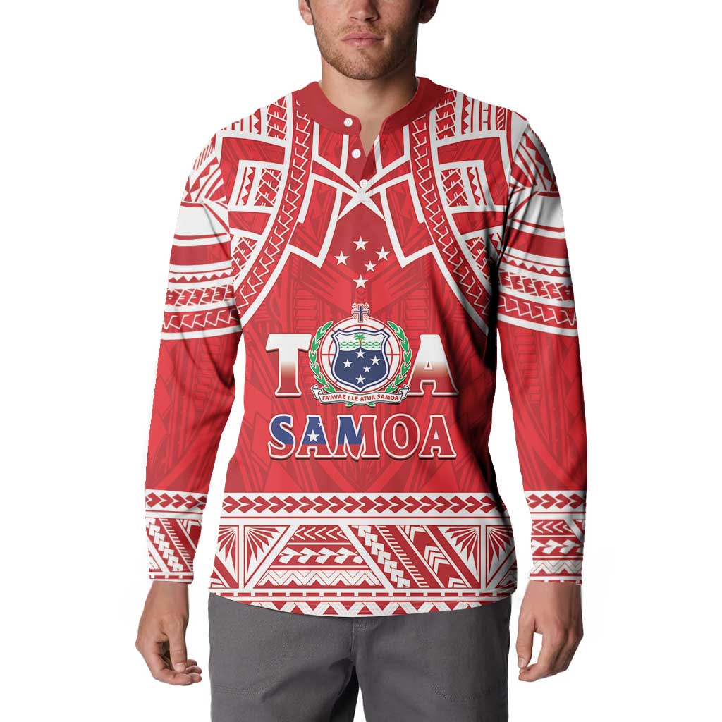 Samoa Rugby Custom Button Sweatshirt Toa Samoa Pacific Sporty Red - Polynesian Pride