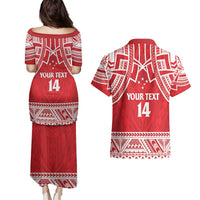 Samoa Rugby Custom Couples Matching Puletasi and Hawaiian Shirt Toa Samoa Pacific Sporty Red - Polynesian Pride