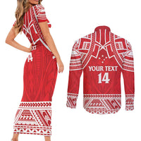 Samoa Rugby Custom Couples Matching Short Sleeve Bodycon Dress and Long Sleeve Button Shirt Toa Samoa Pacific Sporty Red - Polynesian Pride
