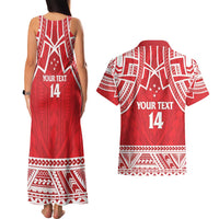 Samoa Rugby Custom Couples Matching Tank Maxi Dress and Hawaiian Shirt Toa Samoa Pacific Sporty Red - Polynesian Pride