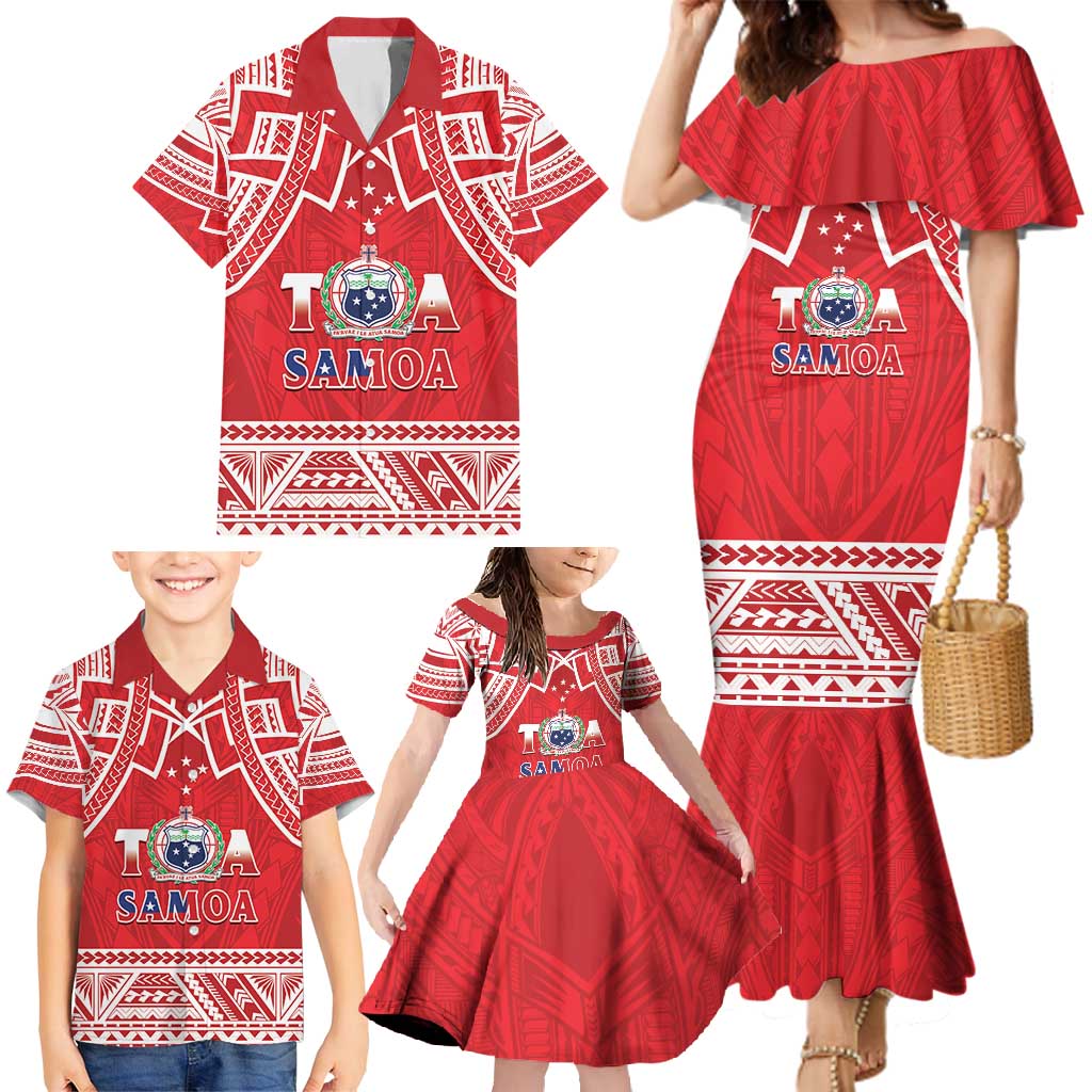 Samoa Rugby Custom Family Matching Mermaid Dress and Hawaiian Shirt Toa Samoa Pacific Sporty Red - Polynesian Pride