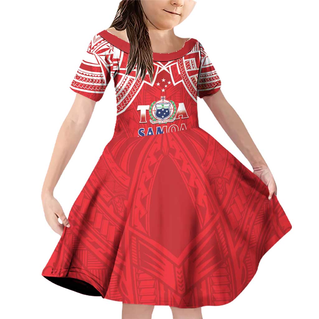 Samoa Rugby Custom Family Matching Off Shoulder Short Dress and Hawaiian Shirt Toa Samoa Pacific Sporty Red - Polynesian Pride