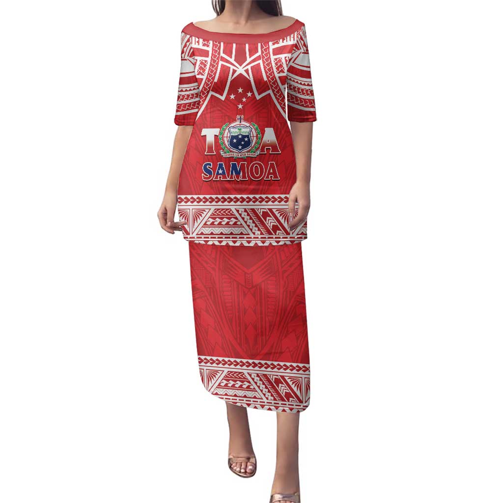 Samoa Rugby Custom Family Matching Puletasi and Hawaiian Shirt Toa Samoa Pacific Sporty Red - Polynesian Pride