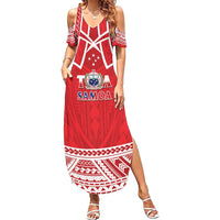 Samoa Rugby Custom Family Matching Summer Maxi Dress and Hawaiian Shirt Toa Samoa Pacific Sporty Red - Polynesian Pride