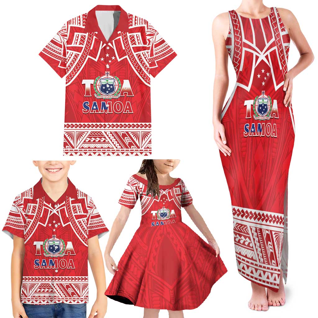 Samoa Rugby Custom Family Matching Tank Maxi Dress and Hawaiian Shirt Toa Samoa Pacific Sporty Red - Polynesian Pride