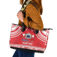 Samoa Rugby Custom Leather Tote Bag Toa Samoa Pacific Sporty Red - Polynesian Pride