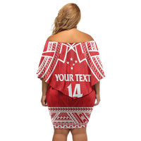Samoa Rugby Custom Off Shoulder Short Dress Toa Samoa Pacific Sporty Red - Polynesian Pride