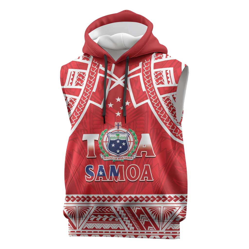 Samoa Rugby Custom Sleeveless Hoodie Toa Samoa Pacific Sporty Red - Polynesian Pride