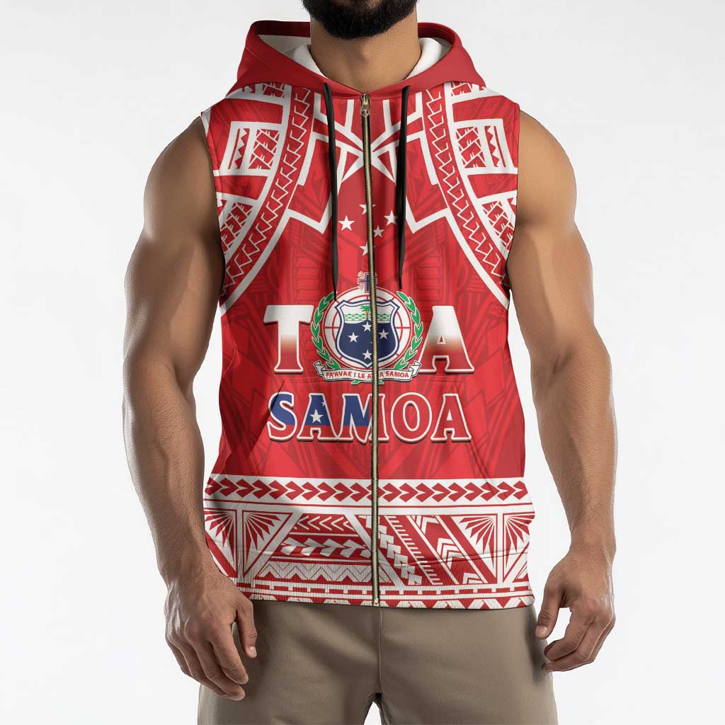 Samoa Rugby Custom Sleeveless Zip Hoodie Toa Samoa Pacific Sporty Red - Polynesian Pride