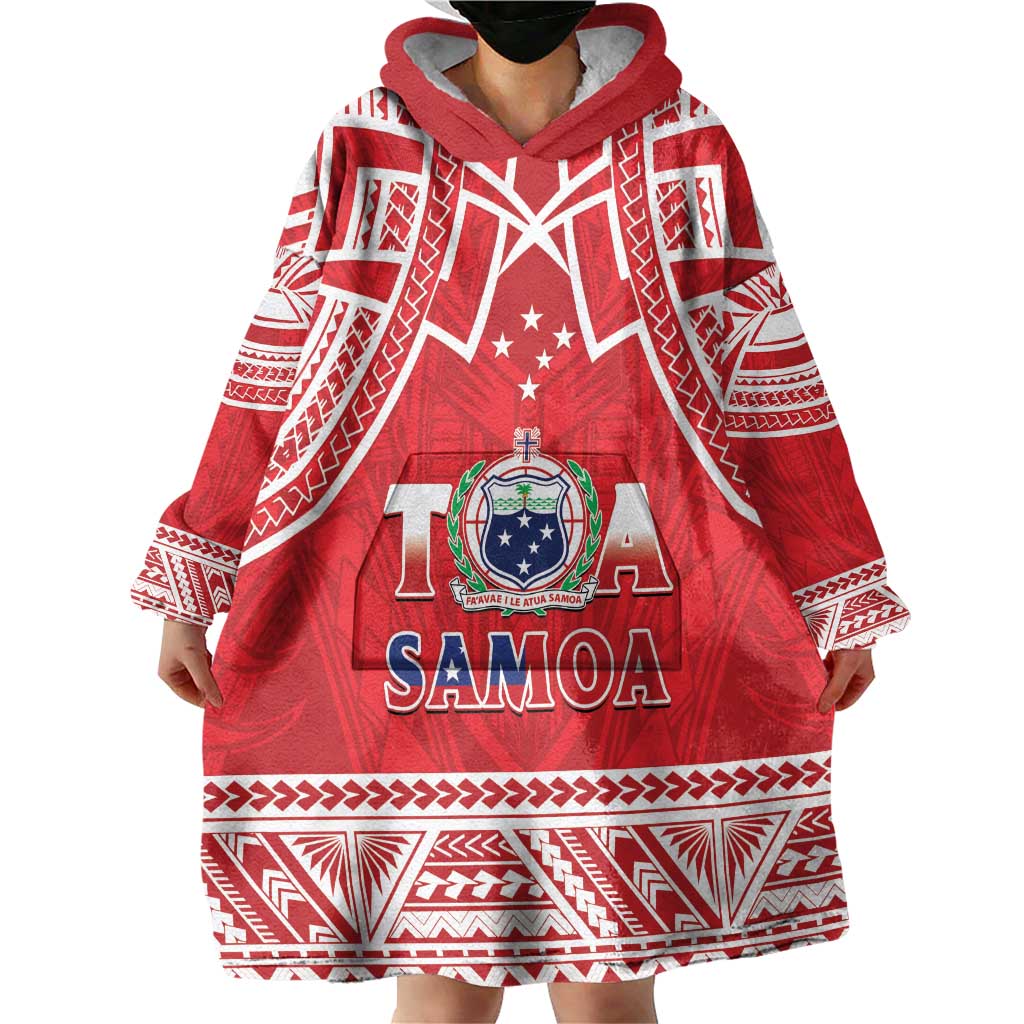Samoa Rugby Custom Wearable Blanket Hoodie Toa Samoa Pacific Sporty Red - Polynesian Pride