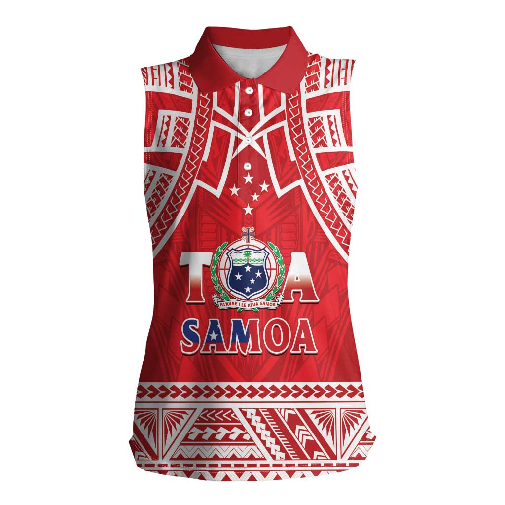 Samoa Rugby Custom Women Sleeveless Polo Shirt Toa Samoa Pacific Sporty Red - Polynesian Pride