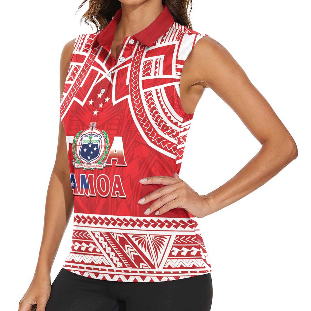 Samoa Rugby Custom Women Sleeveless Polo Shirt Toa Samoa Pacific Sporty Red - Polynesian Pride