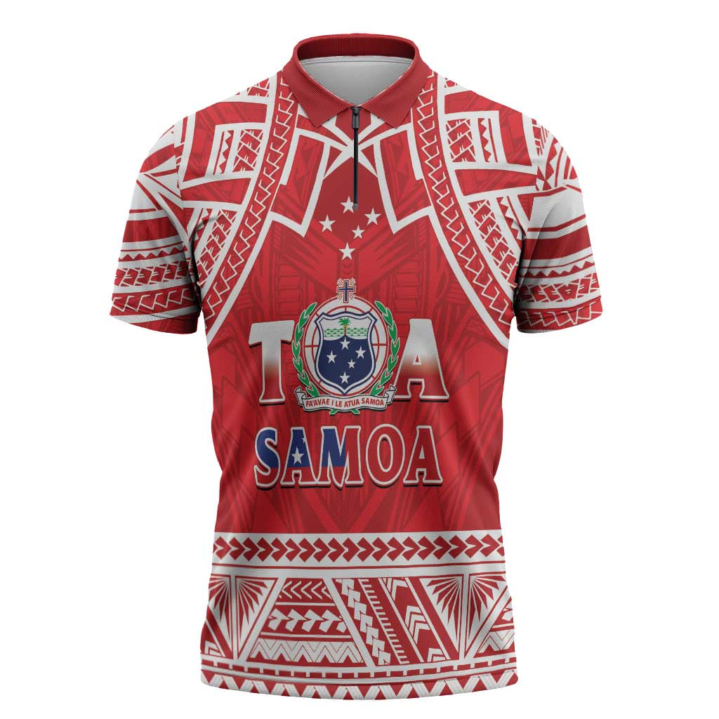 Samoa Rugby Custom Zipper Polo Shirt Toa Samoa Pacific Sporty Red - Polynesian Pride