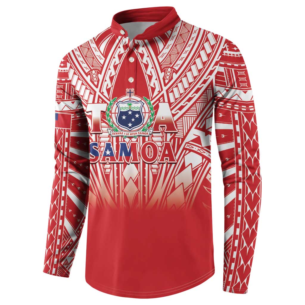 Toa Samoa Rugby Custom Button Sweatshirt Samoa mo Samoa Polynesian Pacific Red - Polynesian Pride
