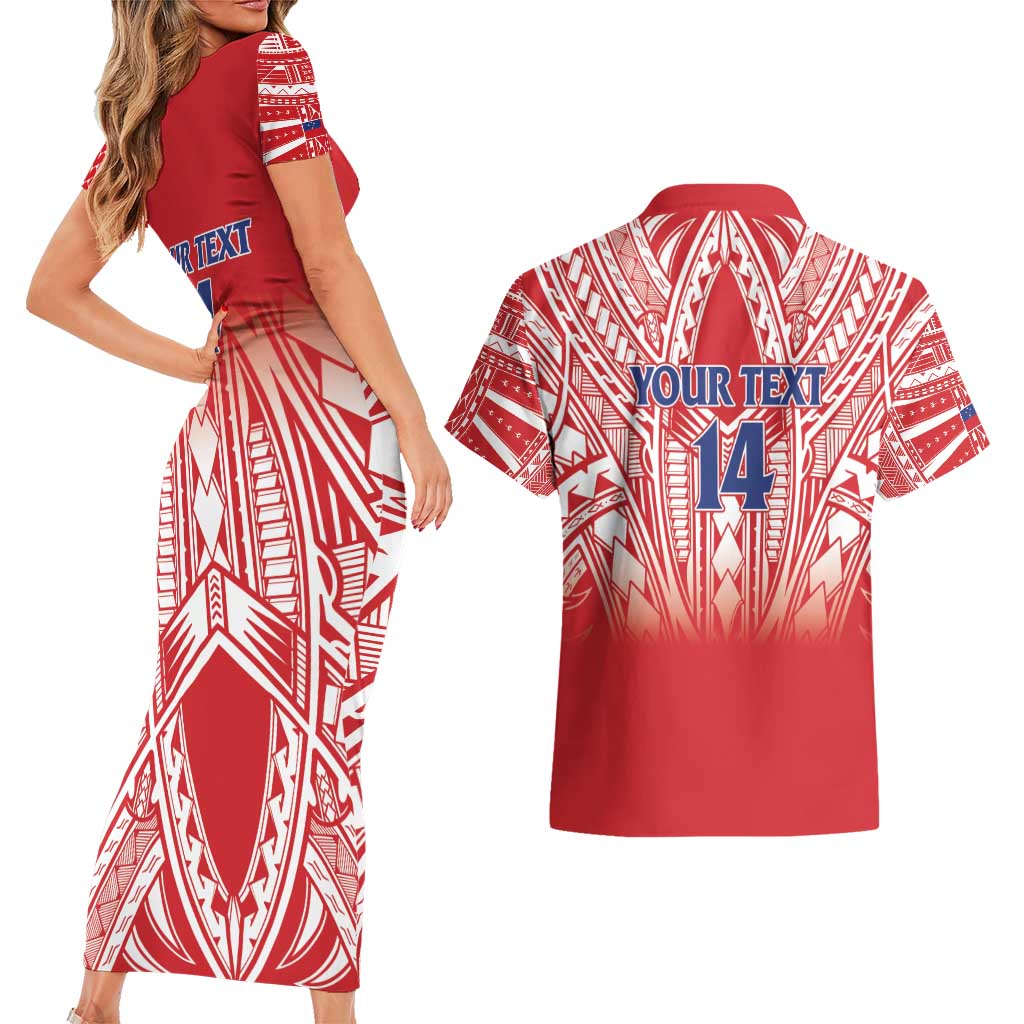 Toa Samoa Rugby Custom Couples Matching Short Sleeve Bodycon Dress and Hawaiian Shirt Samoa mo Samoa Polynesian Pacific Red - Polynesian Pride