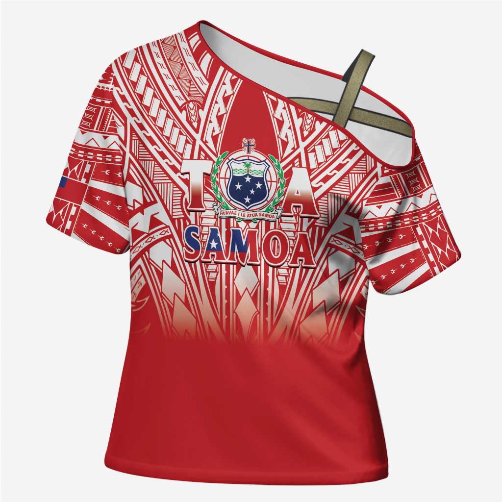Toa Samoa Rugby Custom Cross Shoulder Shirt Samoa mo Samoa Polynesian Pacific Red - Polynesian Pride