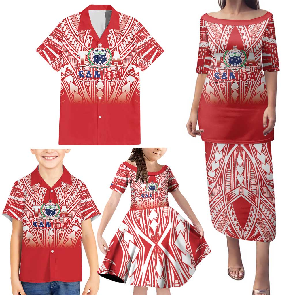 Toa Samoa Rugby Custom Family Matching Puletasi and Hawaiian Shirt Samoa mo Samoa Polynesian Pacific Red - Polynesian Pride