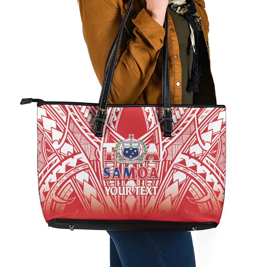Toa Samoa Rugby Custom Leather Tote Bag Samoa mo Samoa Polynesian Pacific Red - Polynesian Pride