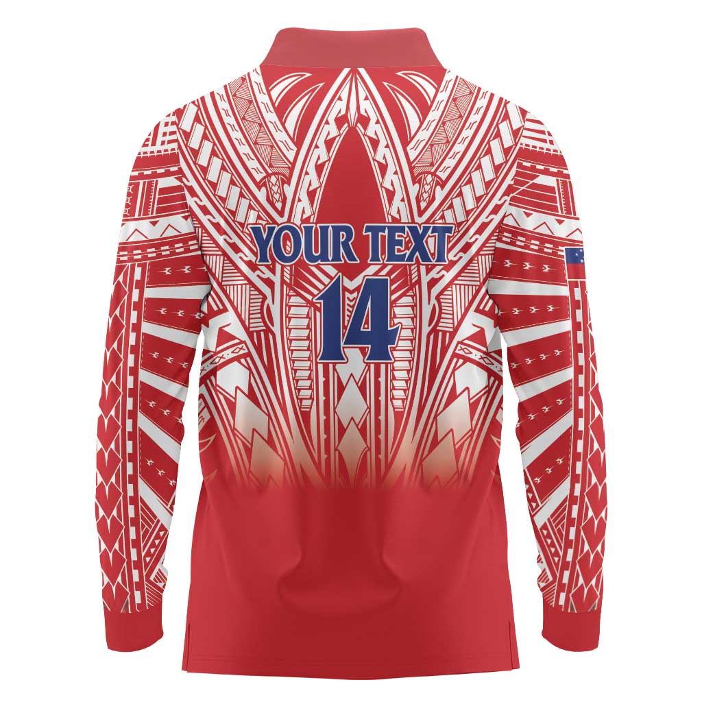 Toa Samoa Rugby Custom Long Sleeve Polo Shirt Samoa mo Samoa Polynesian Pacific Red - Polynesian Pride