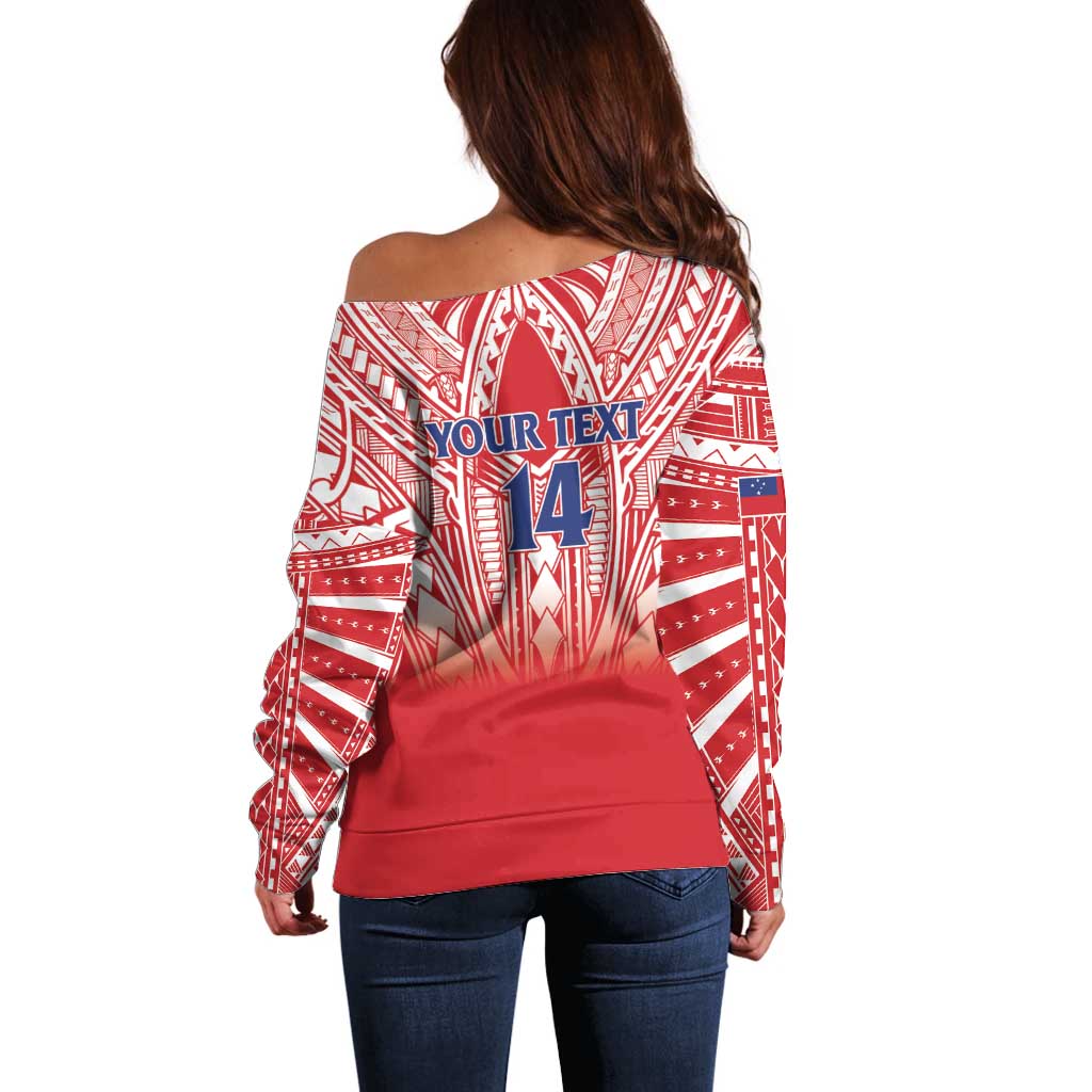 Toa Samoa Rugby Custom Off Shoulder Sweater Samoa mo Samoa Polynesian Pacific Red - Polynesian Pride