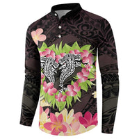 Polynesia Valentine's Day Button Sweatshirt Hammerhead Shark Plumeria With Polynesian Pattern