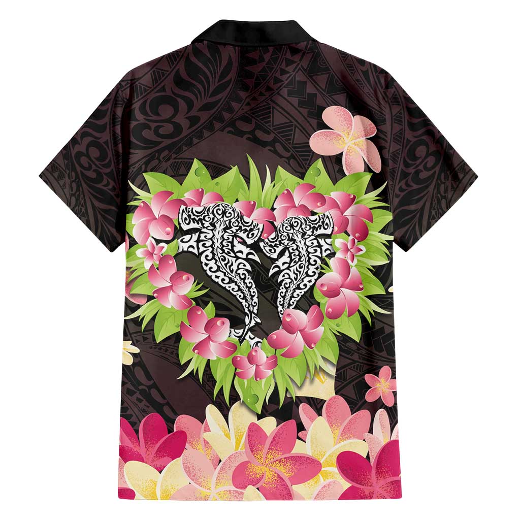 Polynesia Valentine's Day Family Matching Tank Maxi Dress and Hawaiian Shirt Hammerhead Shark Plumeria With Polynesian Pattern