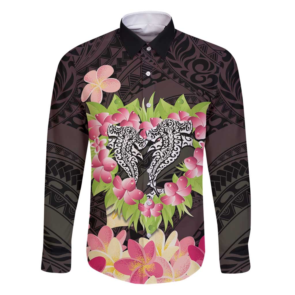 Polynesia Valentine's Day Family Matching Tank Maxi Dress and Hawaiian Shirt Hammerhead Shark Plumeria With Polynesian Pattern
