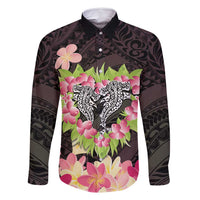 Polynesia Valentine's Day Family Matching Tank Maxi Dress and Hawaiian Shirt Hammerhead Shark Plumeria With Polynesian Pattern