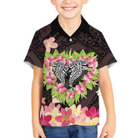 Polynesia Valentine's Day Family Matching Tank Maxi Dress and Hawaiian Shirt Hammerhead Shark Plumeria With Polynesian Pattern