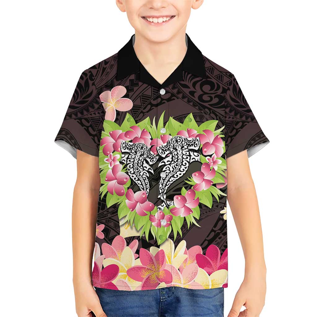 Polynesia Valentine's Day Hawaiian Shirt Hammerhead Shark Plumeria With Polynesian Pattern
