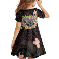 Polynesia Valentine's Day Kid Short Sleeve Dress Hammerhead Shark Plumeria With Polynesian Pattern