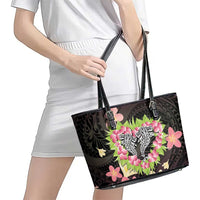 Polynesia Valentine's Day Leather Tote Bag Hammerhead Shark Plumeria With Polynesian Pattern