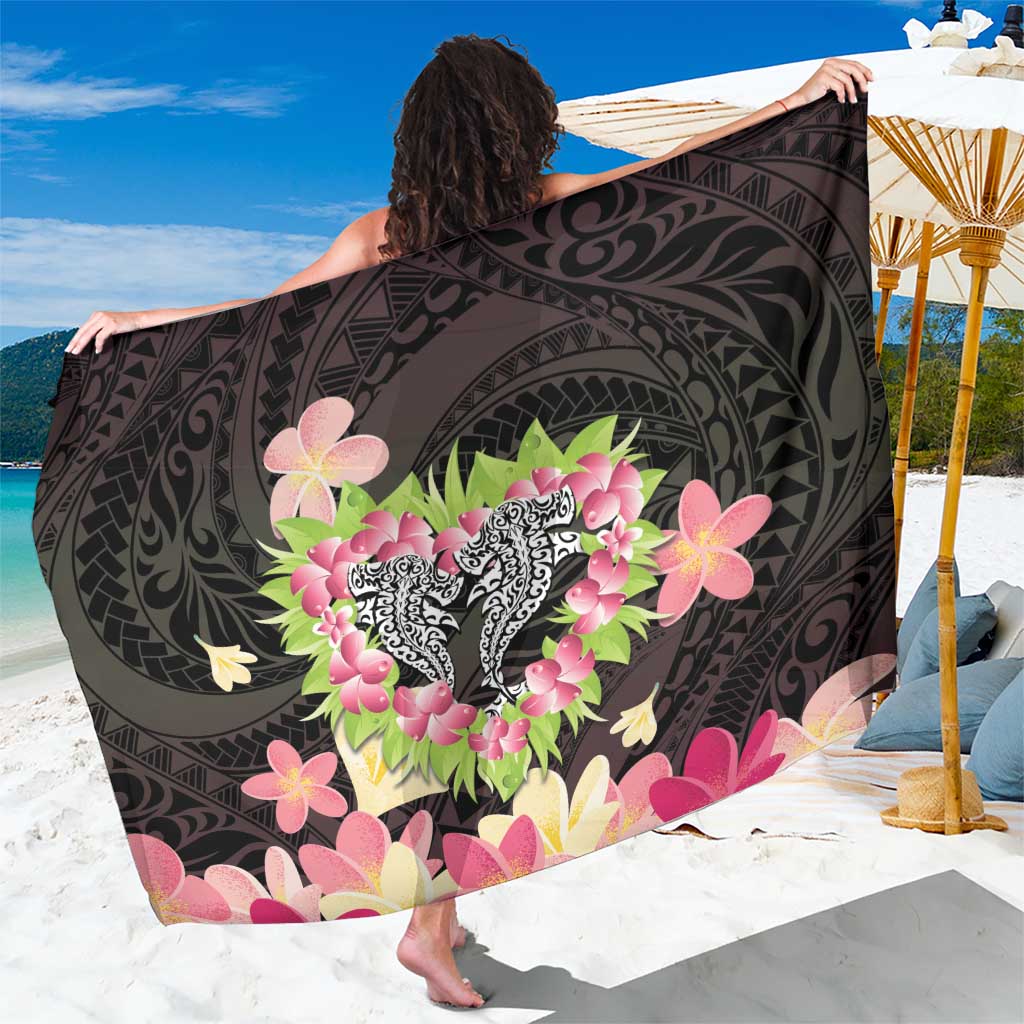Polynesia Valentine's Day Sarong Hammerhead Shark Plumeria With Polynesian Pattern