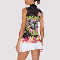 Polynesia Valentine's Day Women Sleeveless Polo Shirt Hammerhead Shark Plumeria With Polynesian Pattern