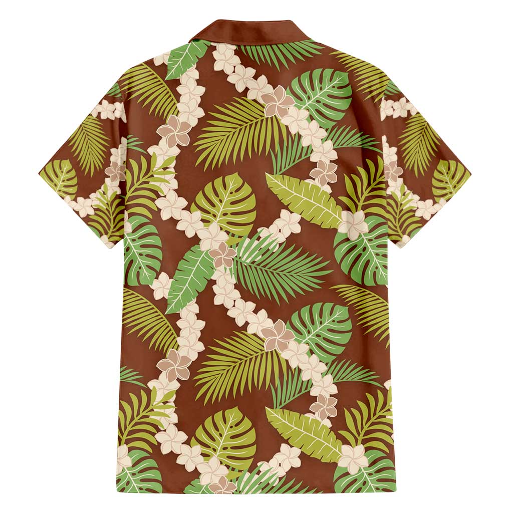 Brown Hawaii Plumeria Lei With Tropical Leaves Family Matching Long Sleeve Bodycon Dress and Hawaiian Shirt LT14 - Polynesian Pride