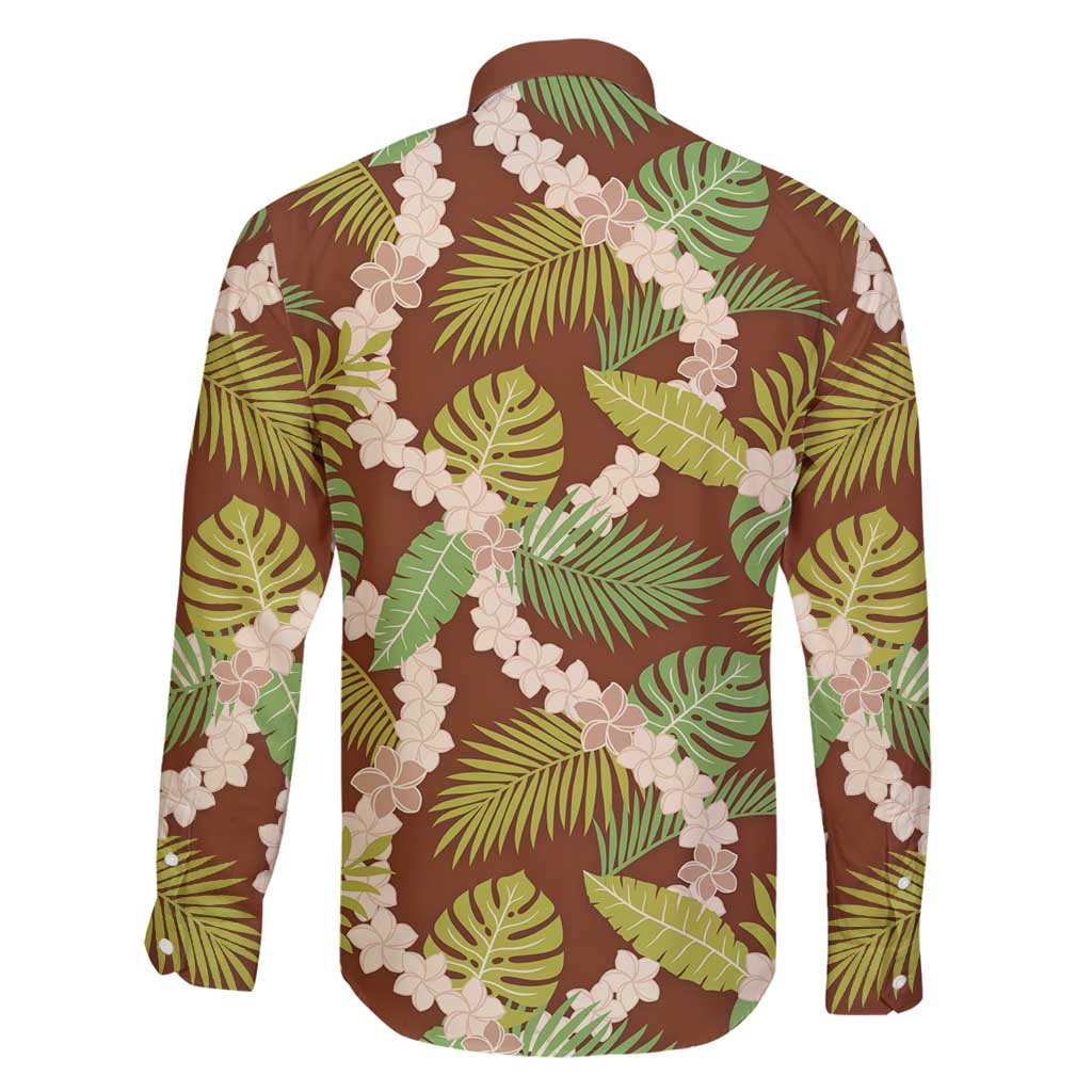 Brown Hawaii Plumeria Lei With Tropical Leaves Family Matching Long Sleeve Bodycon Dress and Hawaiian Shirt LT14 - Polynesian Pride