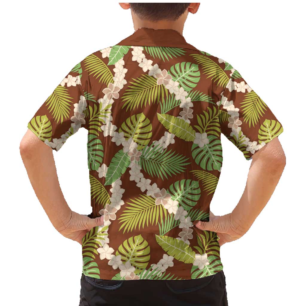 Brown Hawaii Plumeria Lei With Tropical Leaves Family Matching Mermaid Dress and Hawaiian Shirt LT14 - Polynesian Pride