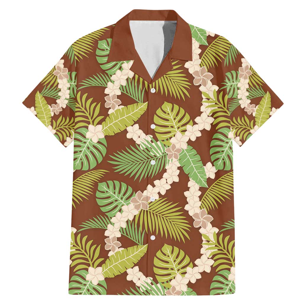 Brown Hawaii Plumeria Lei With Tropical Leaves Family Matching Mermaid Dress and Hawaiian Shirt LT14 Dad's Shirt - Short Sleeve Brown - Polynesian Pride