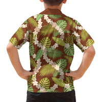 Brown Hawaii Plumeria Lei With Tropical Leaves Family Matching Off The Shoulder Long Sleeve Dress and Hawaiian Shirt LT14 - Polynesian Pride